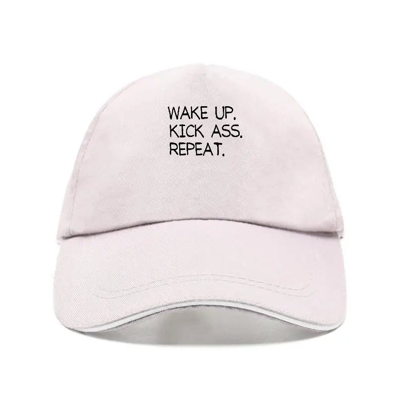 FTD Apparel Men's Wake Up. Kick Ass. Repeat. Workout Gym Motivation Bill Hat- White  