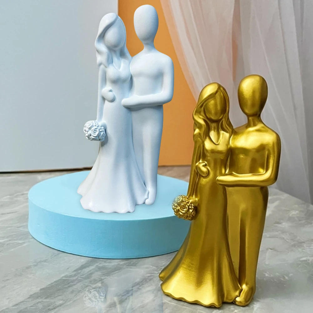 

Minimalist Couples Decor Resin Craft Abstract Couple Figurines Golden Modern Wedding Room Decoration