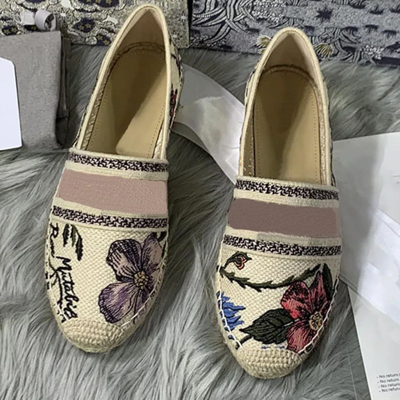 

2022 Classic high quality brand design luxury goat leather woman espadrilles slip on loafers flat comfortable fisherman shoes