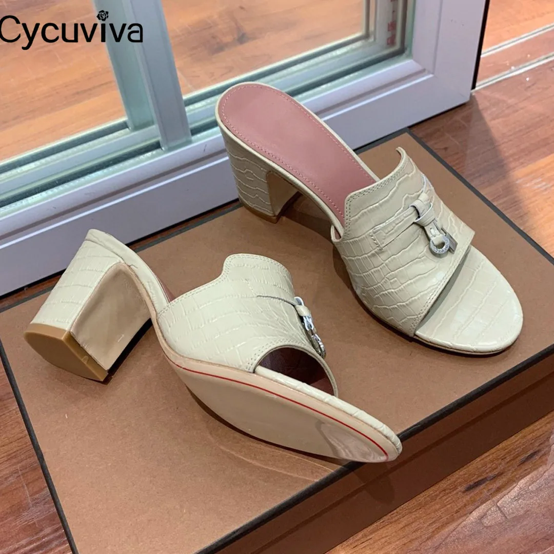 Шлепанцы женские из страусиной кожи сандалии на массивном каблуке для прогулок