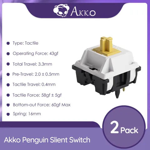 Тактильный бесшумный переключатель Akko Penguin, 5 контактов, 43gf, совместим с механической клавиатурой MX (45 шт.)