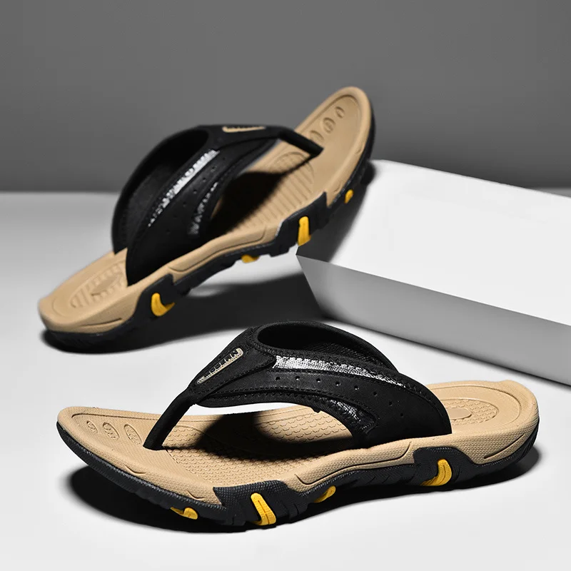

Шлепанцы мужские кожаные, легкие сандалии для пляжа, Нескользящие, Повседневная Уличная обувь, летние Тапочки