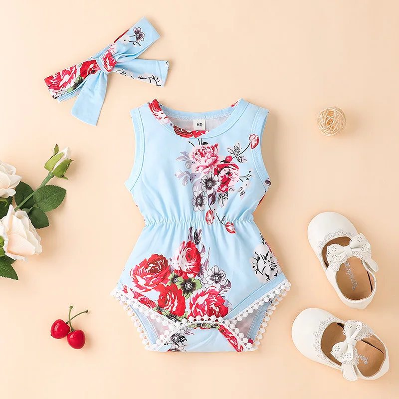 Children Clothes Baby Toddler Girl Clothes Summer Sleeveless Onesie 2022 Baby Fashion Print Triangle Dress Clothing