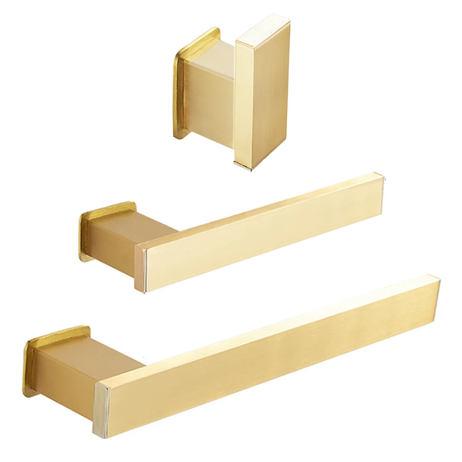 

Brushed Gold Bathroom Accessories Set Aluminum Square Bath Hardware WC Paper Holder Towel Tissue Hanger Ring Rack Wall Coat Hook