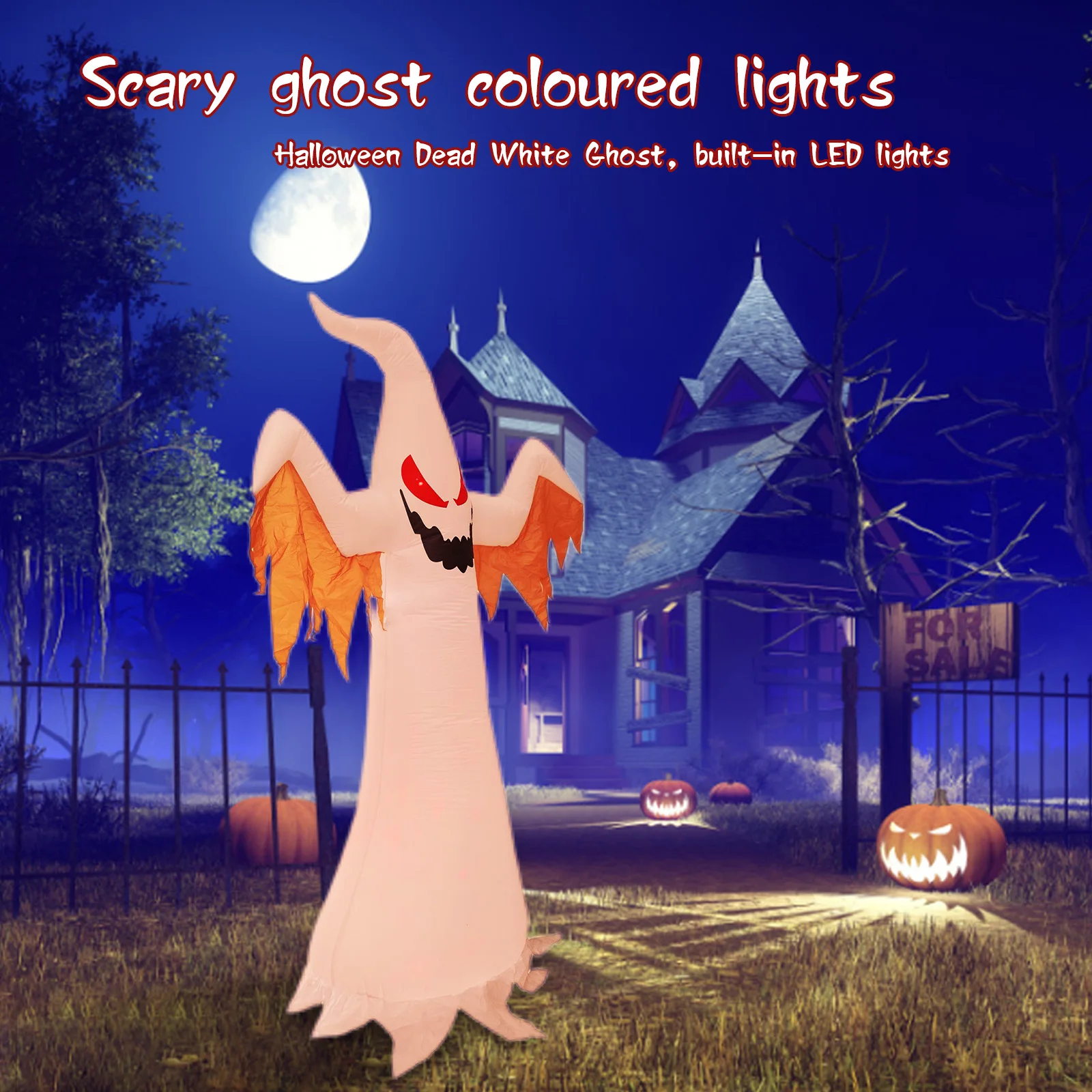 

Halloween Creepy Ghost Dress Up Inflatable Garden Glowing Ghost Led Decoration 2.4m Scary Ghost Model Blow Up for Outdoor Indoor