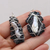 wholesale10pcs natural semstone irregular black crystal bud winding silver pearl pendant makingdiy necklace earring jewelry gift