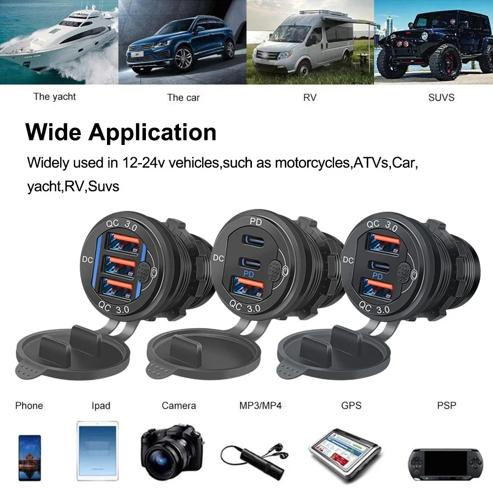 12 В/24 В USB-розетка 78 Вт 3 порта автомобильное зарядное устройство двойная 30 PD Type C и