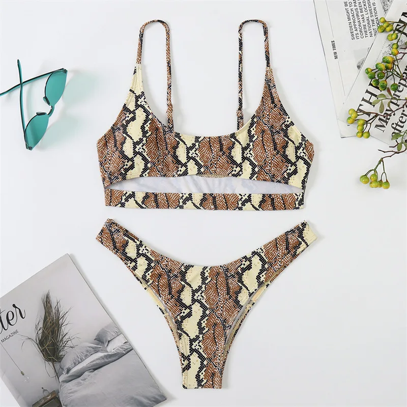 

2023 New Bikini Snakeskin Print Split Swimsuit Women Summer Pad Bra Push Up Swimsear Seaside Holiday Bikini Suit Swimming Sexy