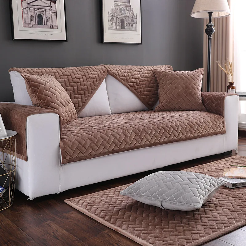 

Solid Color Warm Plush Sofa Cushion Non-slip Sofa Cover Towel for Living Room Furniture Decor Slipcover Couch Cover Pets Kid Mat