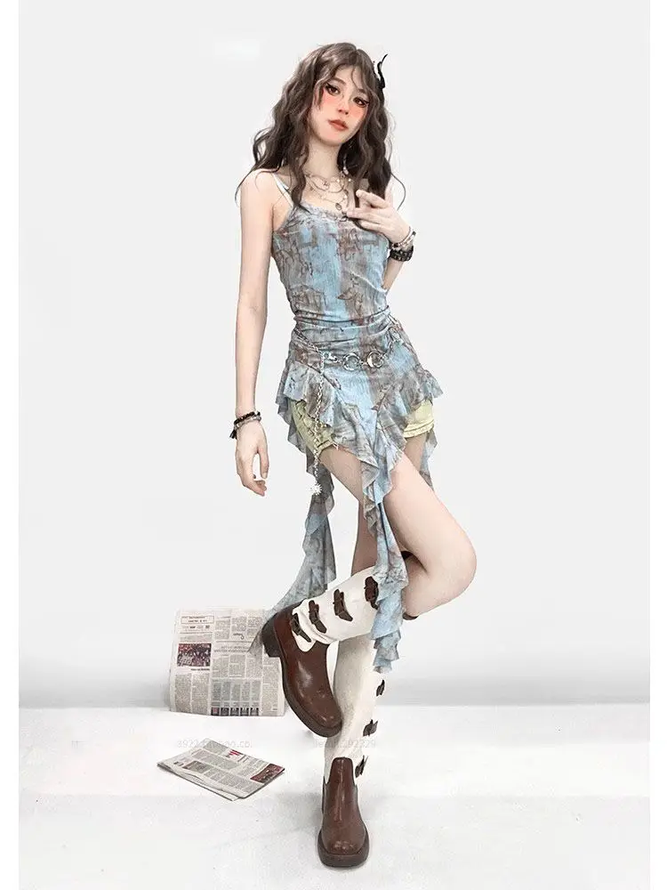 Асимметричные летние топы для девушек с рисунком масляной живописи новинка 2024