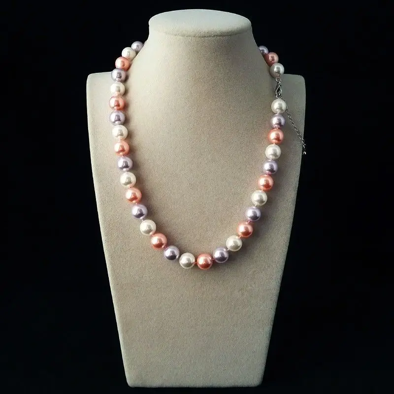 

natural AAA+ 10mm white pink purple mix color south sea shell pearl necklace