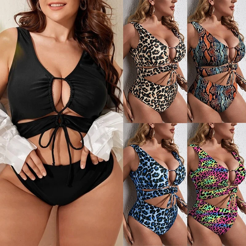 

2023 Women One Piece Swimsuit Sexy Leopard Print Swimwear Push Up Bathing Suits Bandage Cross Female Beachwear Backless Bodysuit