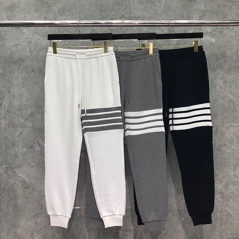 

2022 Man Pants New Sweatpants Stripes Men Waffle Cotton Casual Sports Trousers Spring Autumn Mens Jogger Track Pants