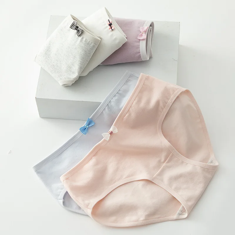 

Simple Bow Girl Panties Cotton Crotch Women Mid-waist Sweet Student Briefs Sweat Breathable Moisture Absorption and Quick Drying