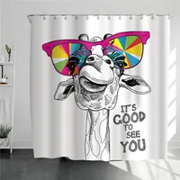 Giraffe With Colorful Glasses Shower Curtain Fashion Simple Design Home Decorative Curtains For Bathroom Art Painted Decor Cloth