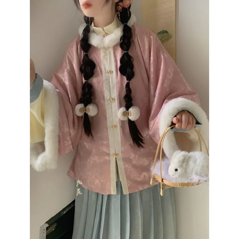 Китайский традиционный женский топ ханьфу в стиле династии Мин с круглым вырезом