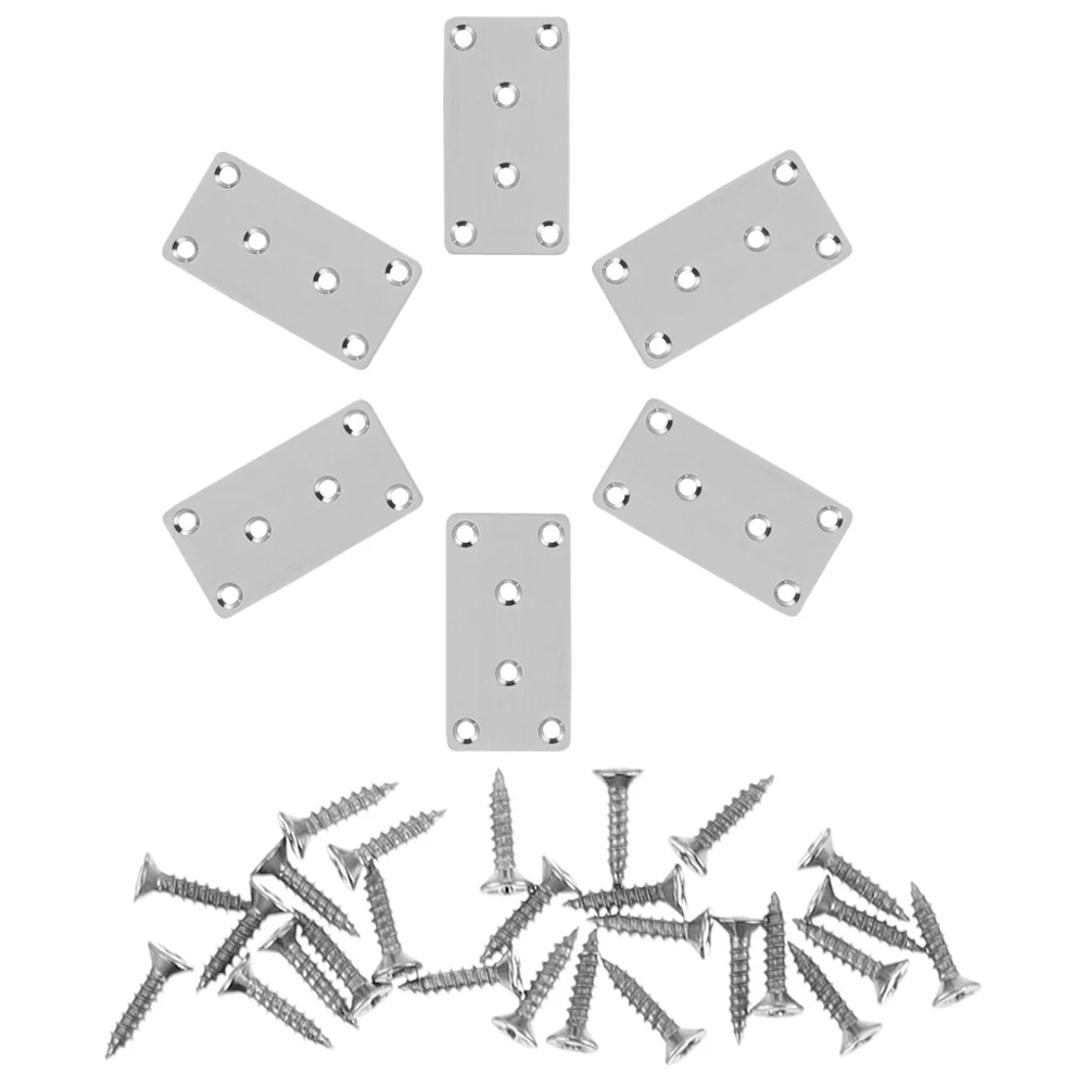 

6 Pcs Braces Brackets Metal Wood Furniture Stainless Straight Tables Chairs Mending Plate