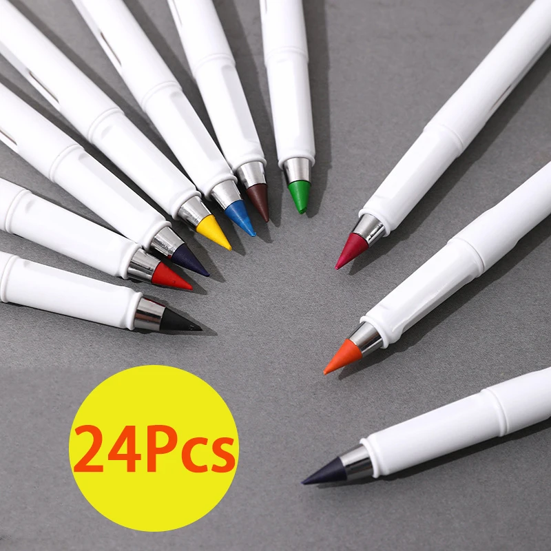 

24Pcs Colorful Writing Pencils Colored Drawing Inkless Pencils Erasable Forever Pencil Unlimited Pencil