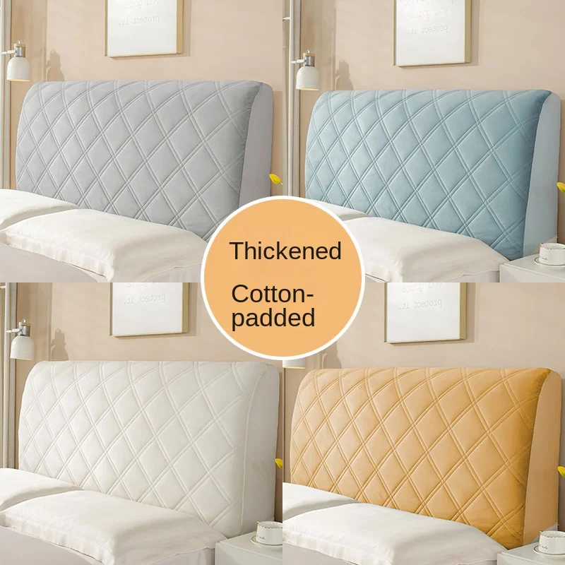 

Plush Velvet Bed Headboard Cover Thicken Elastic Solid Color Bed Head Cover Luxury Full Piece Anti-Dust Bed Back Protector Cover