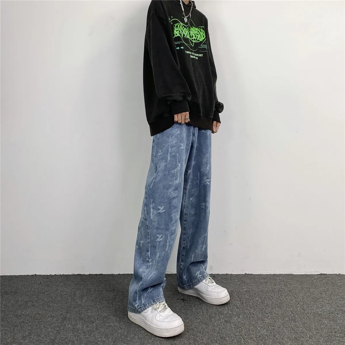 Men's Jeans Vintage Print Casual Jeans Y2K Pants Straight Fit Casual Hip Hop Women's Jeans Brand Jeans Aesthetic Wide Leg Jeans