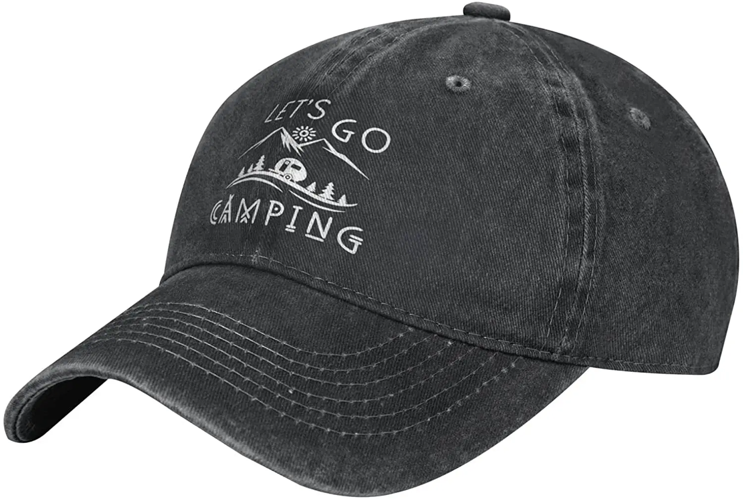 

Men's Lets Go Camping Hat Distressed Vintage Adjustable Baseball Cap