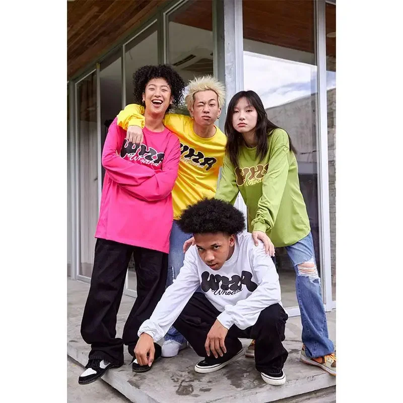 

Женская футболка с длинным рукавом, разноцветная свободная футболка с принтом, топ в американском стиле, в стиле хип-хоп, готический Топ для студентов и пар, новинка на осень