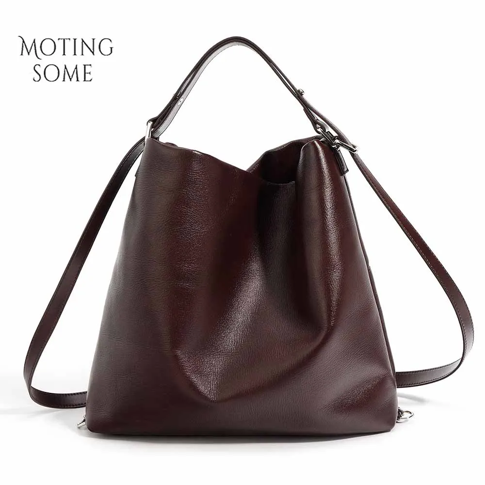 

Motingsome Cow Leather Woman Bags Shoulder Tote Luxury Cowhide Lady School Handbag Commuting Crossbody Retro Totes Black 2023