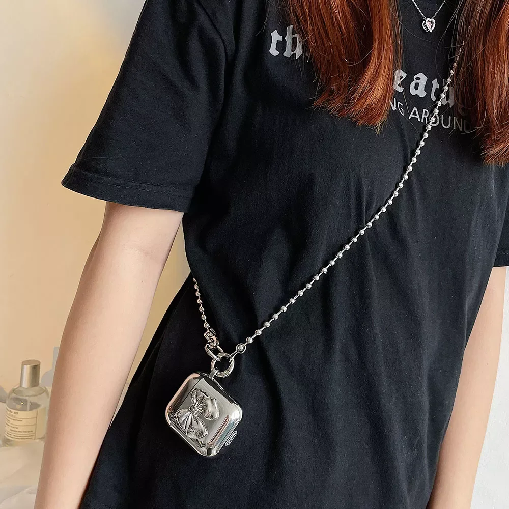 

Luxury Plating Butterfly bow Case For Airpods Pro 1 2 Earphone Bluetooth Charging Box Protective Cover with Crossbody Chain