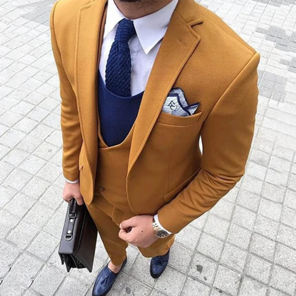 2022 New Fashion Mens Tweed Wool Suits Three-pieces Slim Fit Formal Shawl Lapel Business Tuxedos Groomman( Blazer+Vest+Pants )