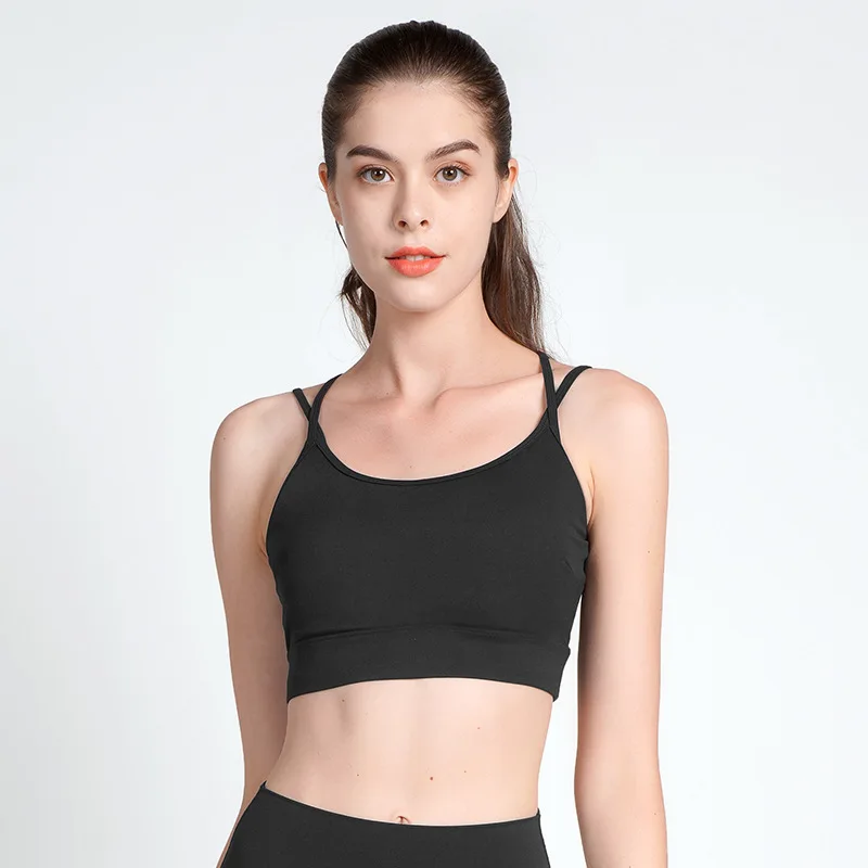 

New Cross Shoulder Strap Sports Bra Shock proof Upholstered Training Sports Bra
