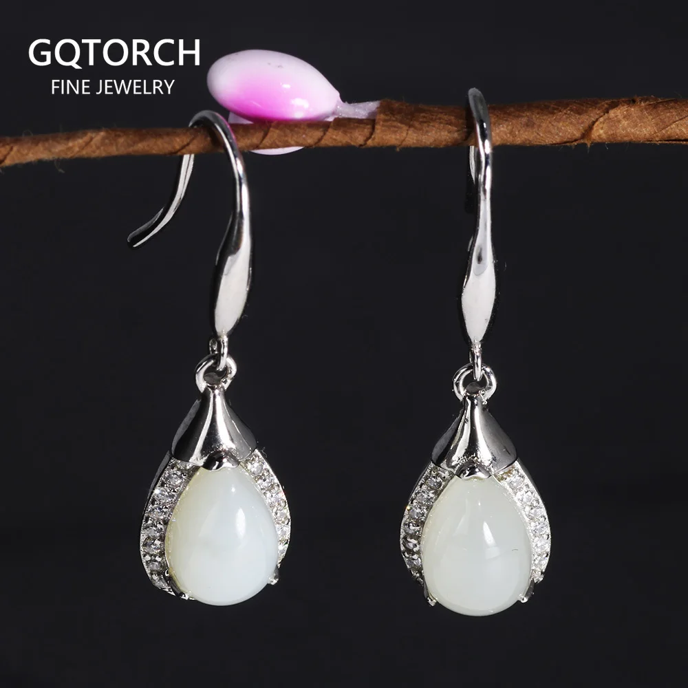 

925 Sterling Silver Natural Gemstone Jade Gothic Circle Earrings For Women Best Gifts Personalized Jewelry