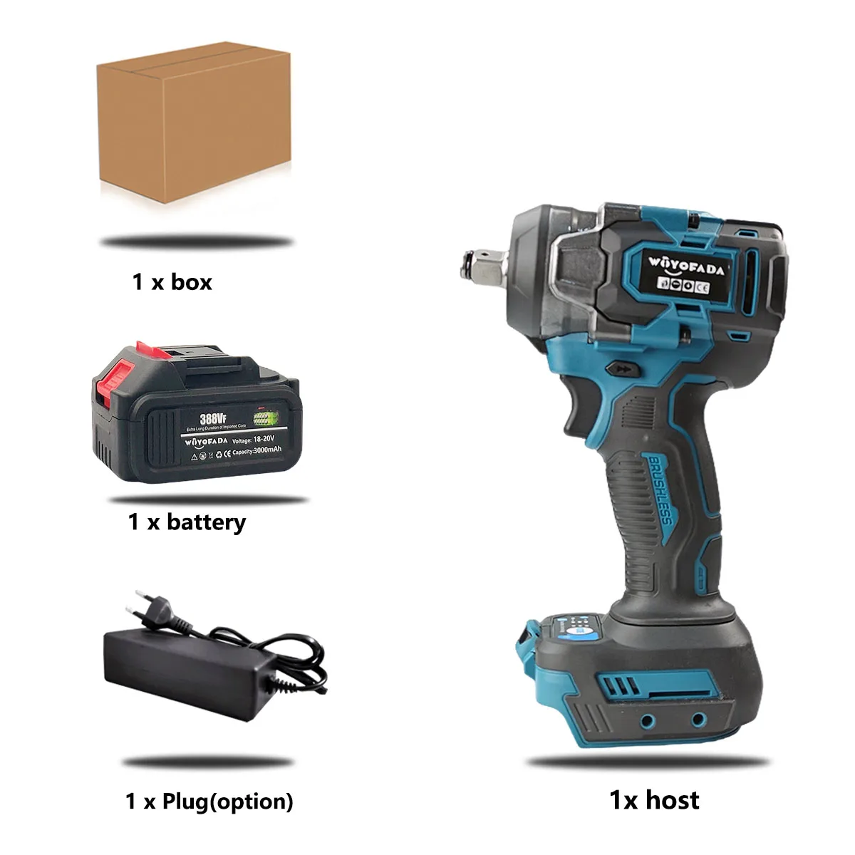 

WOYOFAD Бесщёточный электрический ударный гайковерт 1/2 дюйма для Makita 18В