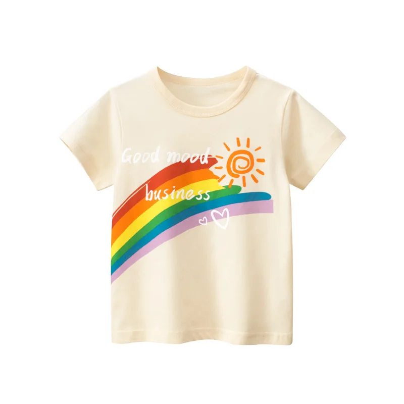 

Children's Clothing Summer 2023 New Girls Short Sleeve T-Shirt Rainbow Print Cotton Tops Tees Kids Clothes Dropshipping