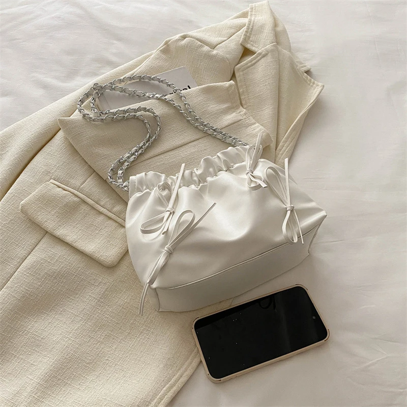 Новая Минималистичная и модная повседневная текстурная сумка-ведро с бантом