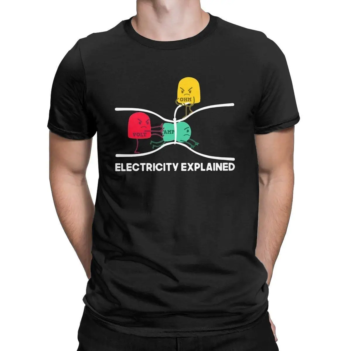 

Men's T-Shirts Electricity Explained Physics Humorous Cotton Tee Shirt Short Sleeve Ohm's Law T Shirt O Neck Tops