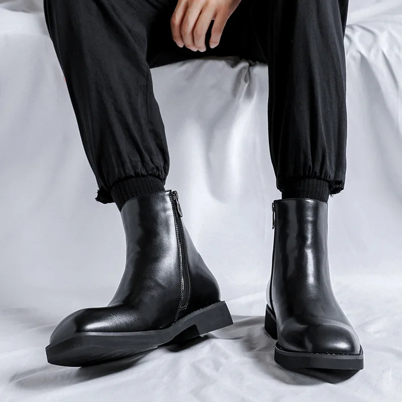 Мужские ботинки челси в английском стиле модные с квадратным носком обувь для