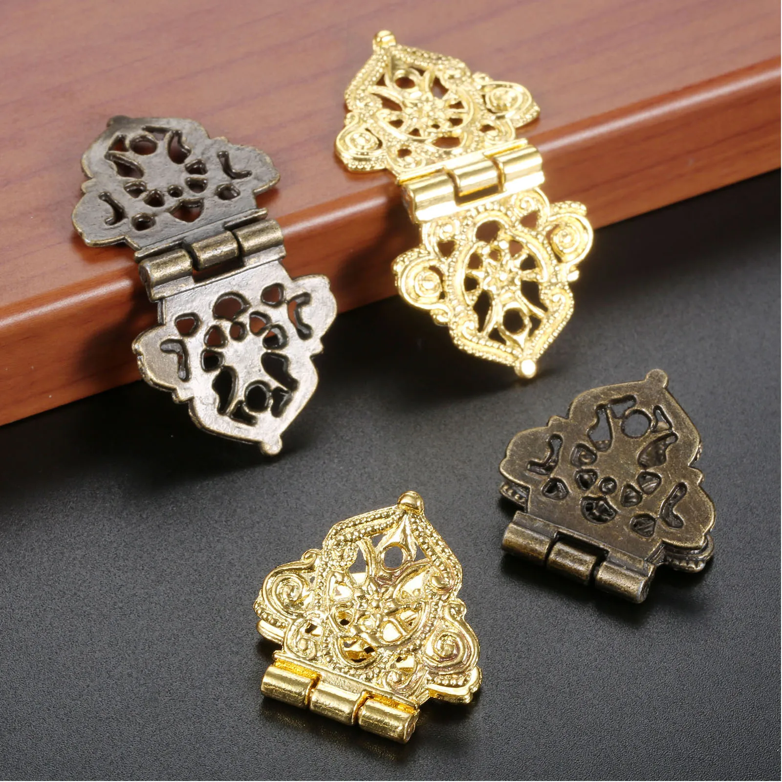 10sets Hinges w/screw Antique Bronze/Gold 53*28mm Lace Decor Door Cabinet Jewelry Box Drawer Furniture Old Fashion Chinese Style