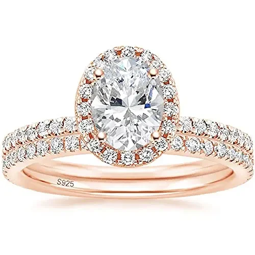

1.5CT Silver 925 Real Cubic Zirconia Bridal Rings Sets Oval Cut CZ Engagement Wedding Band for Women Size 3-13