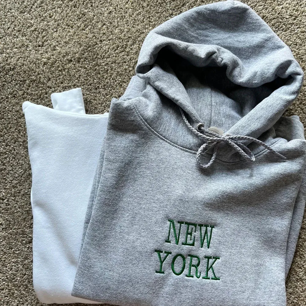 

New York Letters Embroidered Hooded Pullovers Gray Loose Cotton Thick Warm Autumn Hoodies Unisex Casual Ins Fashion Sweatshirts
