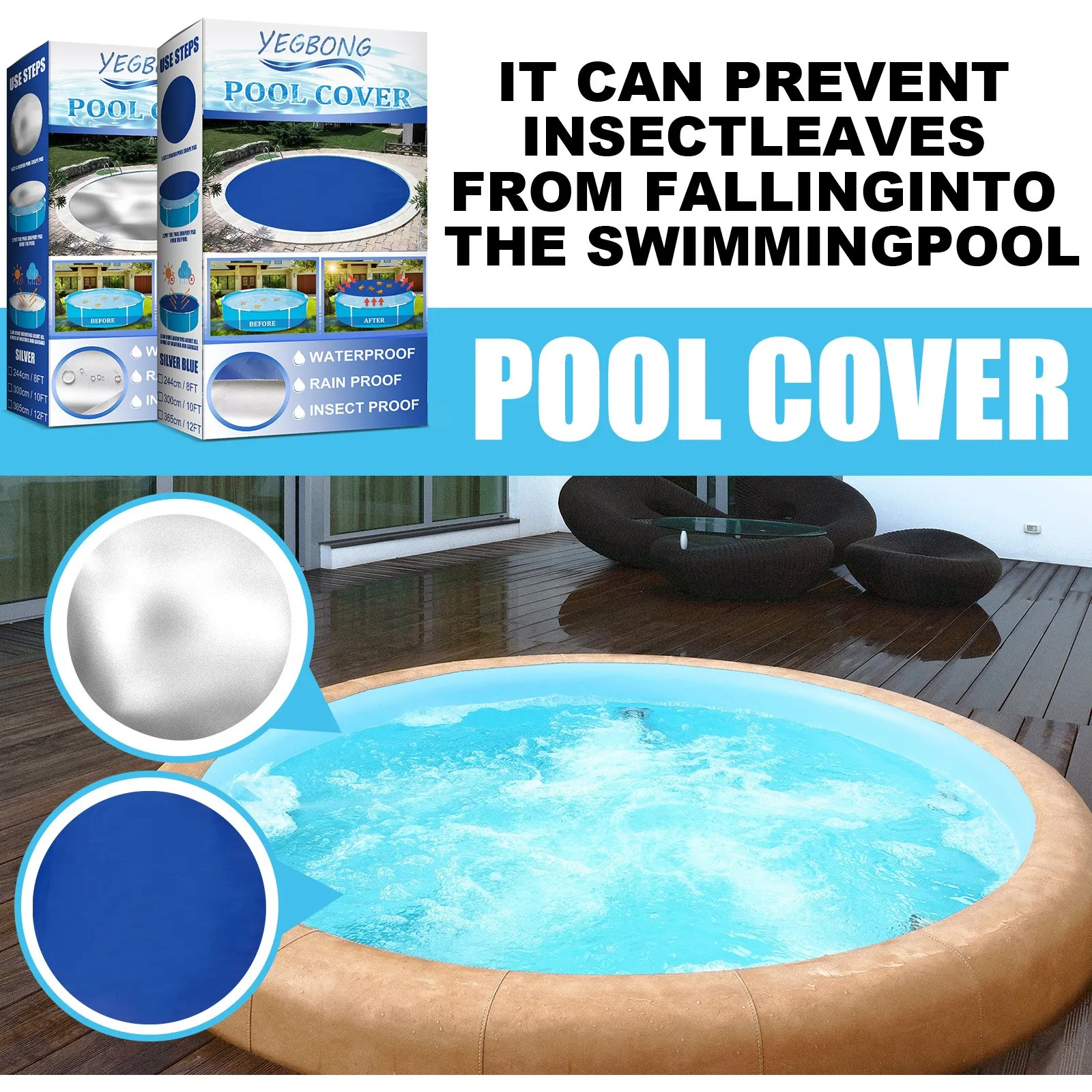 8/10/12 Ft Round Swimming Pool Cover Waterproof And Dust-proof Sun Protection Mat Outdoor Home Pool Accessories