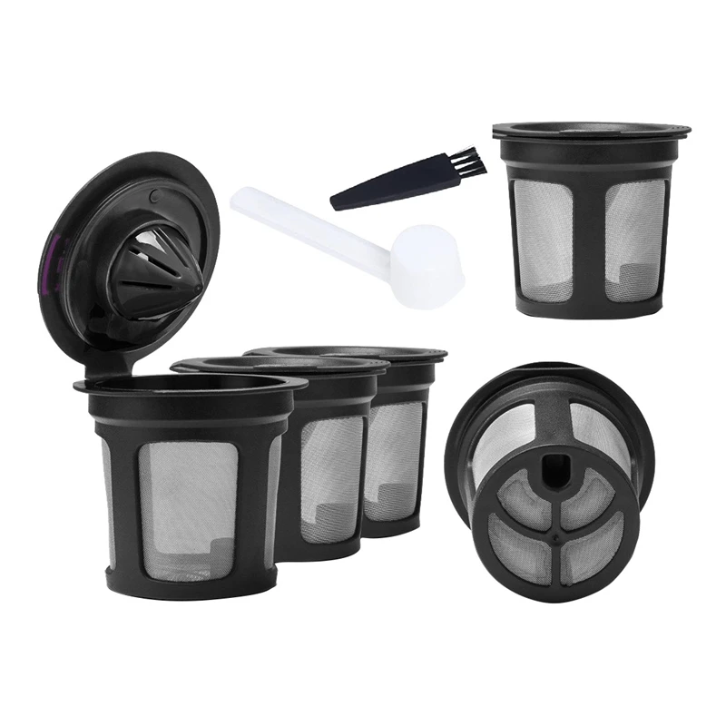 

5 Pcs Reusable K Cups Keurig 2.0 Brewers Single Cup Coffee Machines Refillable Kcups Coffee Filters With Brush Spoon