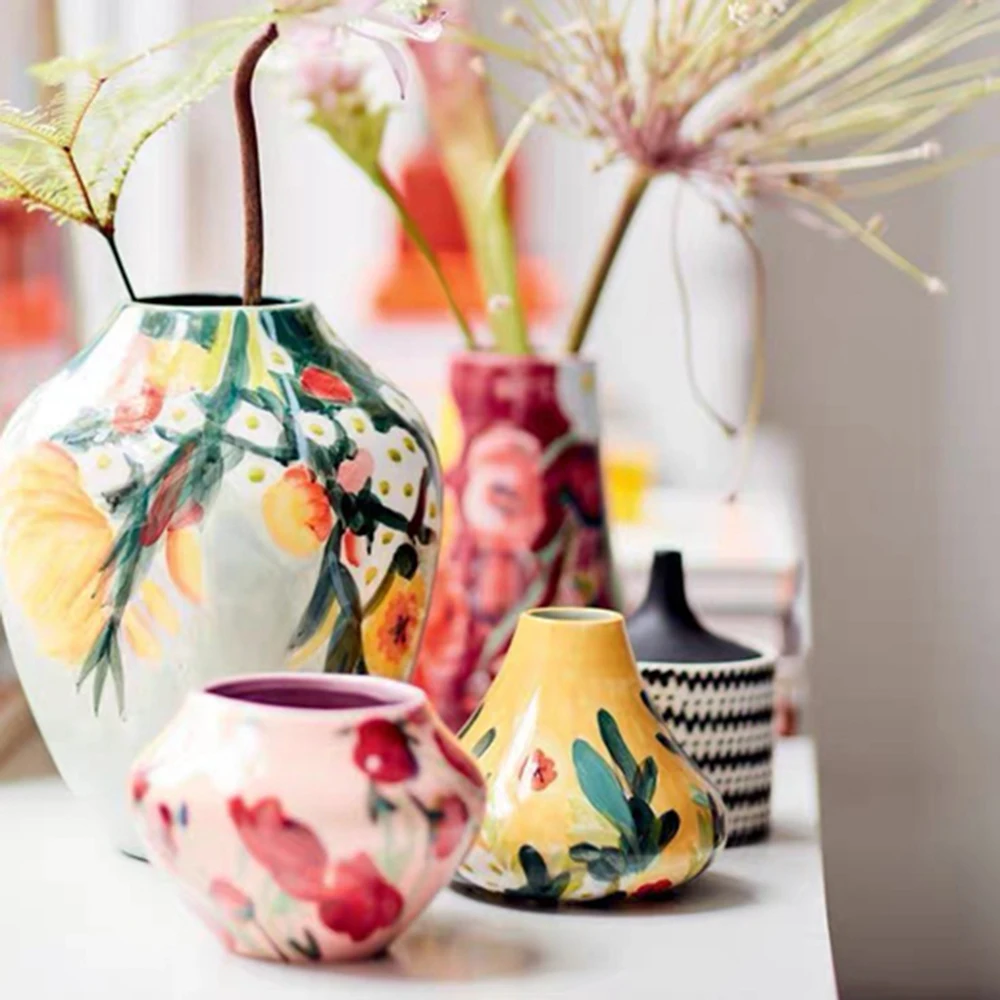 Керамический цветочный горшок с винтажным рисунком в Корейском стиле для