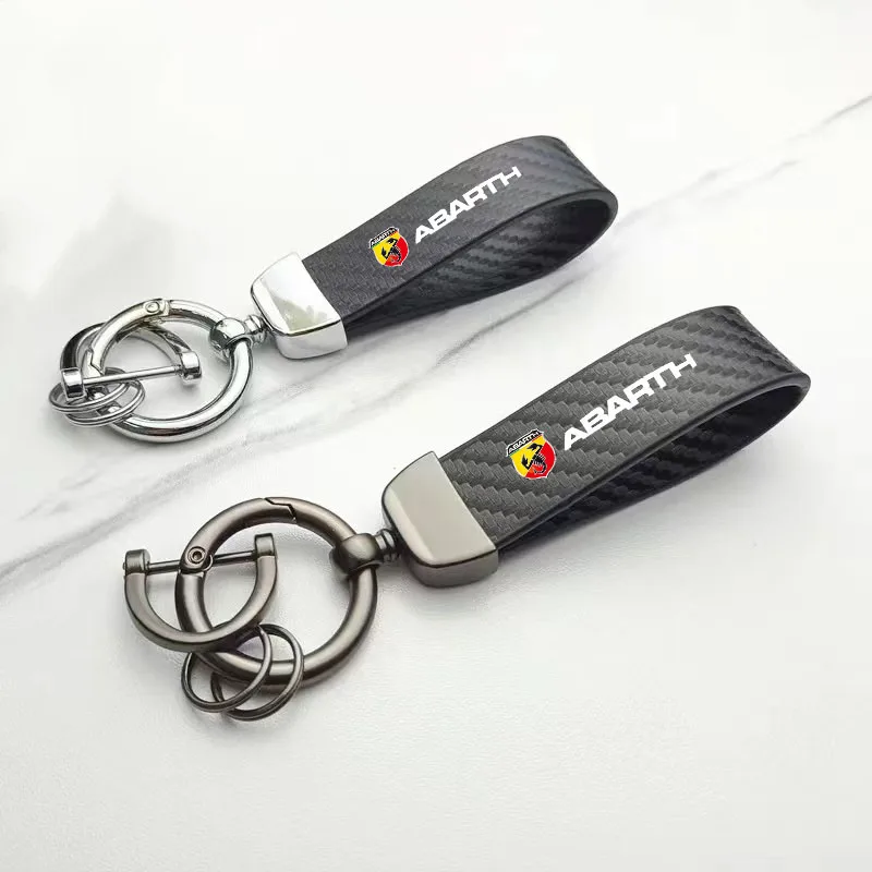

Leather Car Key Chain 360 Degree Rotating Horseshoe Rings For Fiat Abarth 595 Abarth 500 Abarth 124 Spider Car Accessories
