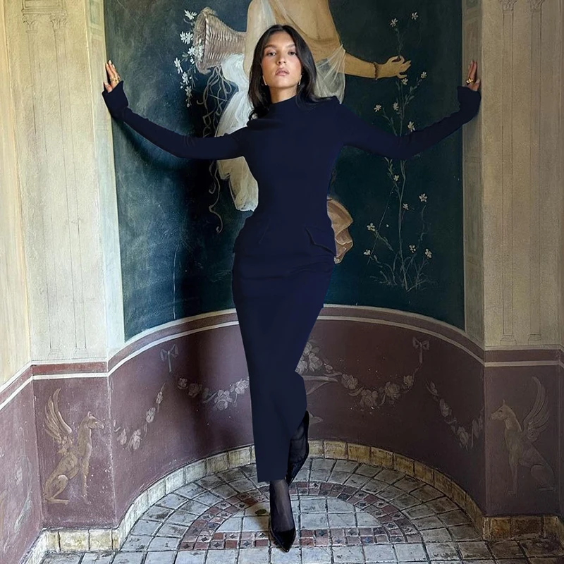 Lygens Элегантное вечернее лоскутное облегающее длинное платье с длинными рукавами