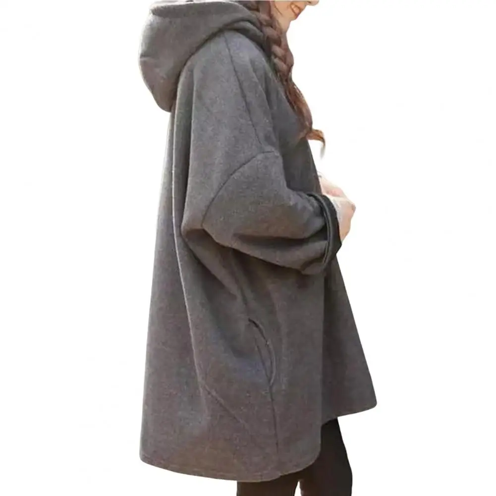 

Winter Hoodie Drawstring Shrink Resistant Autumn Office Casual Pure Color Mid-length Hoodie Soft Women Sweatshirt Streetwear
