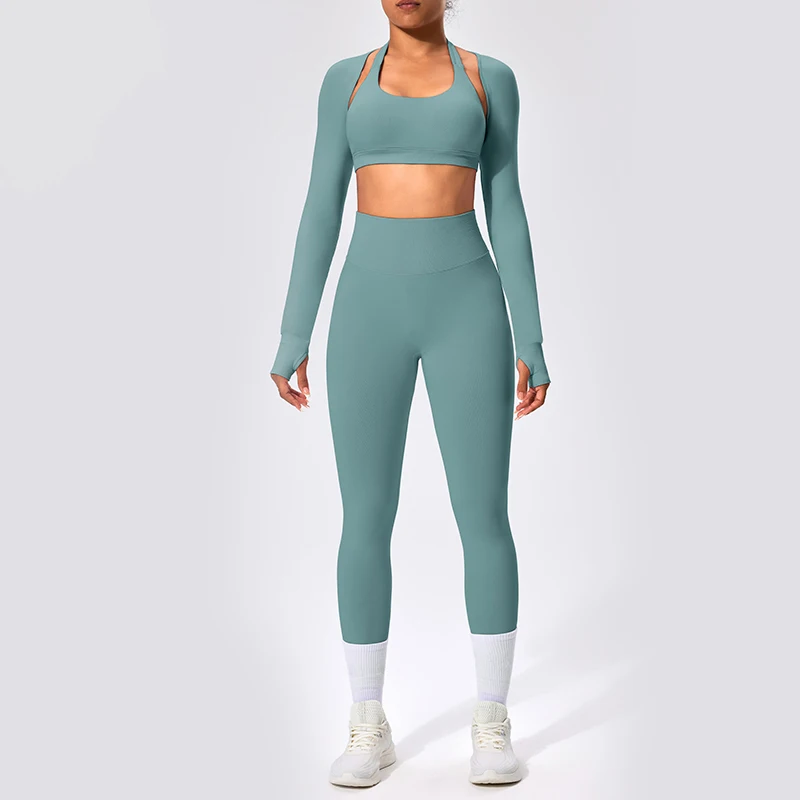 Женские тренировки приятные для кожи костюмы из трех предметов йоги леггинсы с