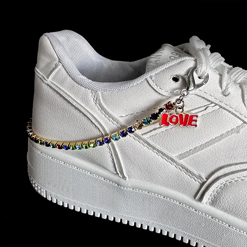 2PCS Luxury Multicolor Rhinestones Chains Pink Crystal Heart Charms Shoe Buckles Decoration Sneaker Shoes Jewelry Accessories