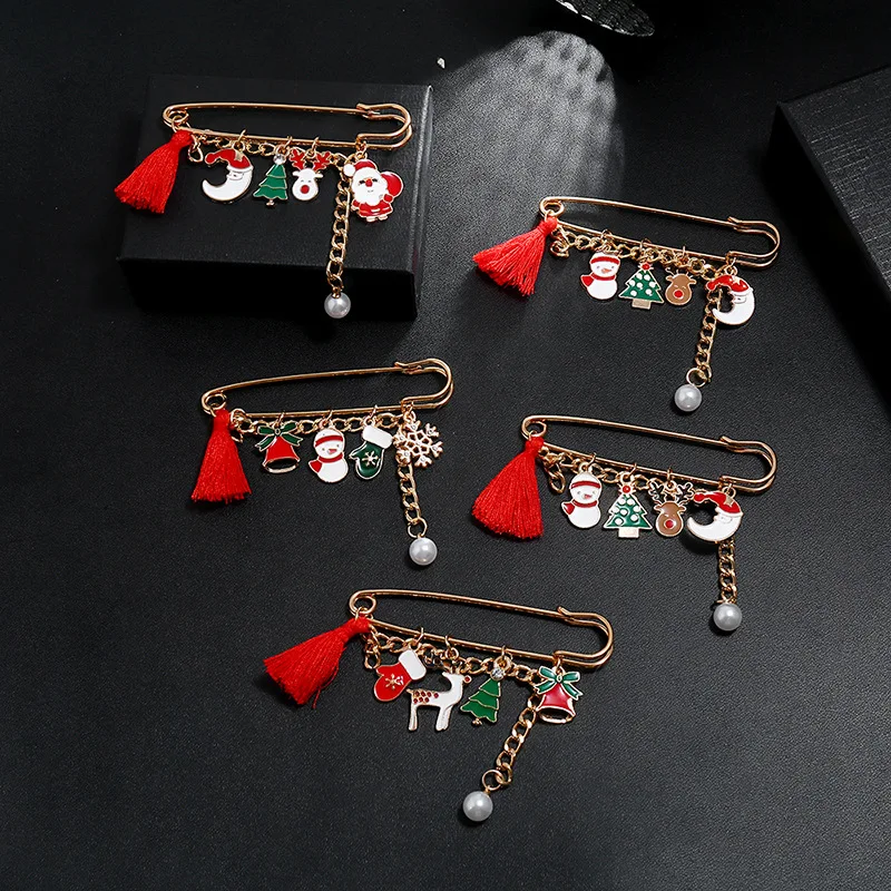 

Christmas New Funny Brooch Cartoon Santa Claus Elk Snow Pearl Pin Foreign Trade