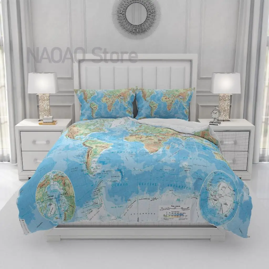 

New World Map Print Bedding Set Nordic Style Soft Bedspreads Comforter Duvet Cover Set Quality Quilt Cover And Pillowcase