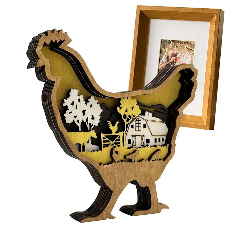 

Home Decoration Easter Wood Tabletop Ornaments Decor Chicken Wooden Carving Farm Ornaments Desktop Crafts Animal Home Decoration